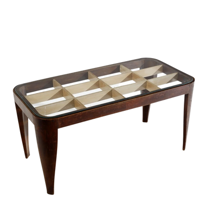 1950s Gio Ponti (attr.) : walnut lattice & glass coffee table