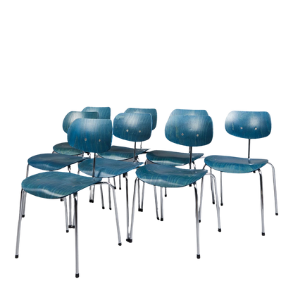 1951 Egon Eiermann : six 'SE 68' blue stained chairs, Germany