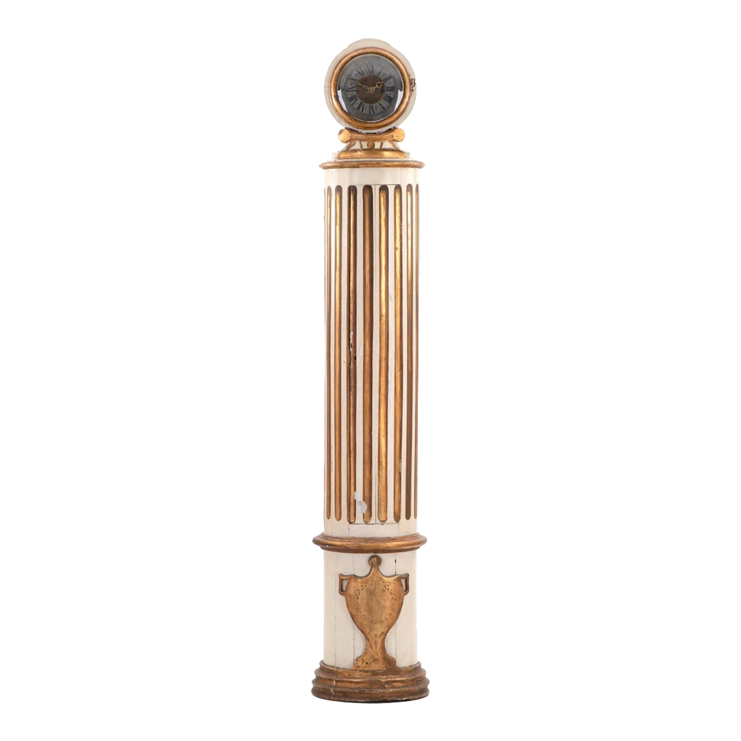 Late 19thc Danish : Doric columnar tall case partially gilt clock