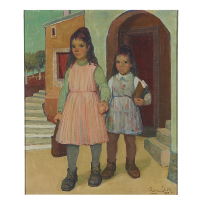 Giulio Vito Musitelli, Italy : c1970 two young school girls, o/c