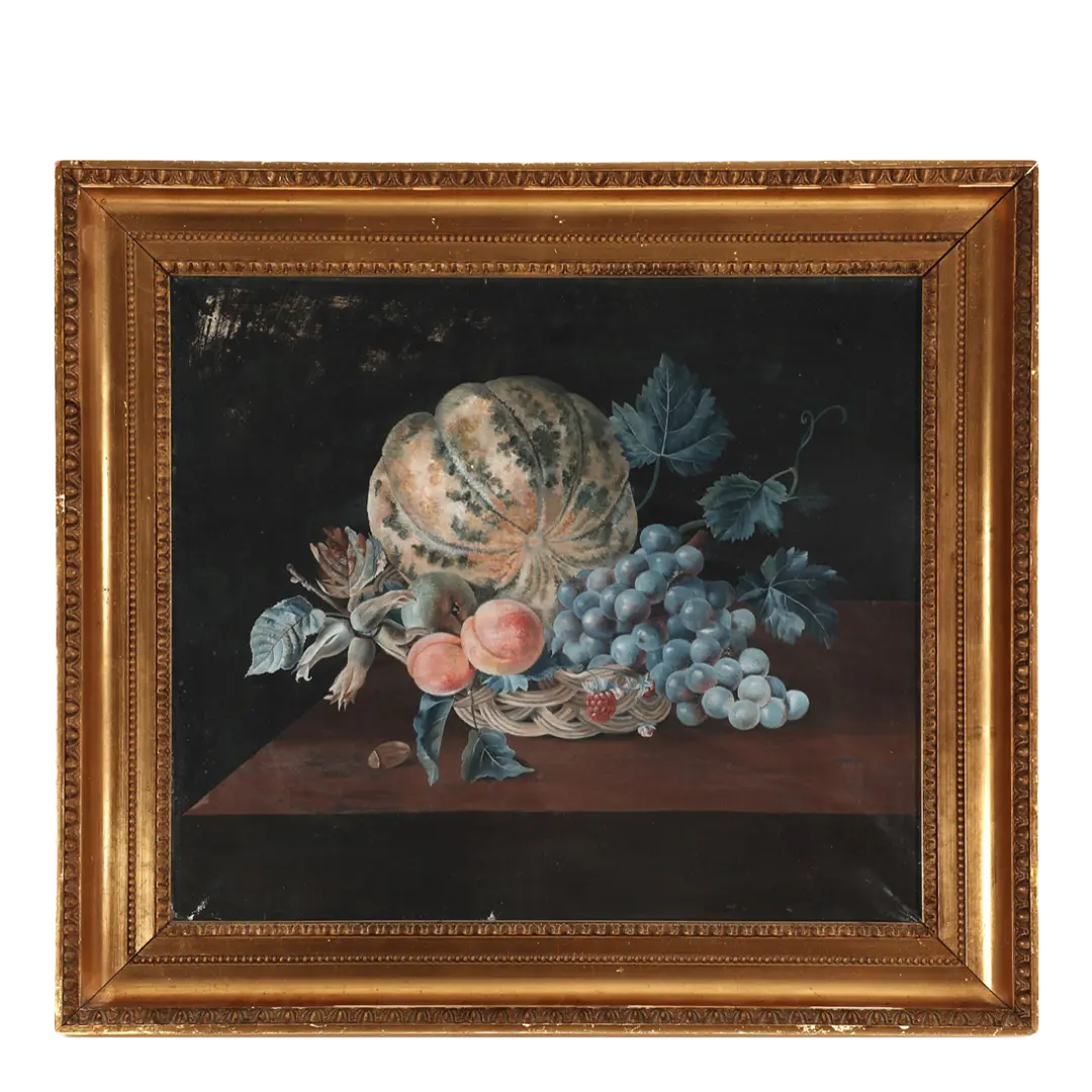 19th century Danish School : still life, flowers & grapes, unsigned