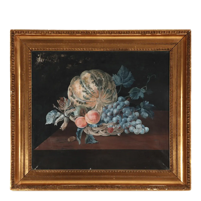 19th century Danish School : still life, flowers & grapes, unsigned