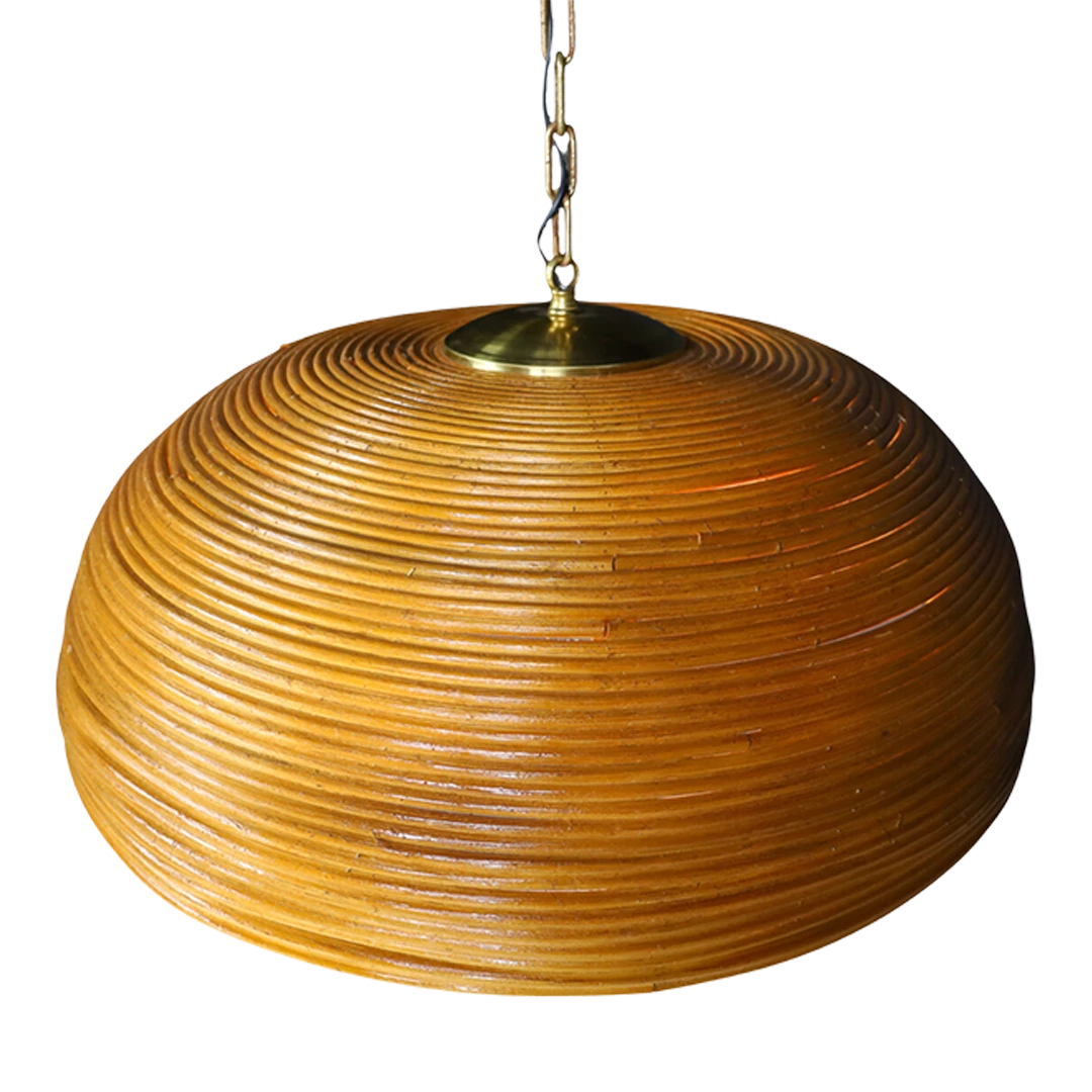 1970s Italian : bamboo & brass ceiling pendant light