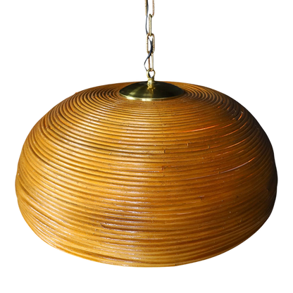 1970s Italian : bamboo & brass ceiling pendant light