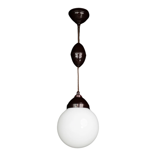 1920s French : opaline and bakelite adjustable ceiling pendant