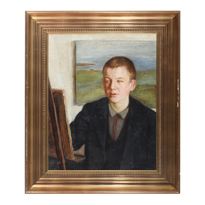 Early 20thc Danish : portrait of a young artist at his easel