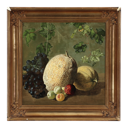 19thc Danish : still life with fruits and vine, o/c