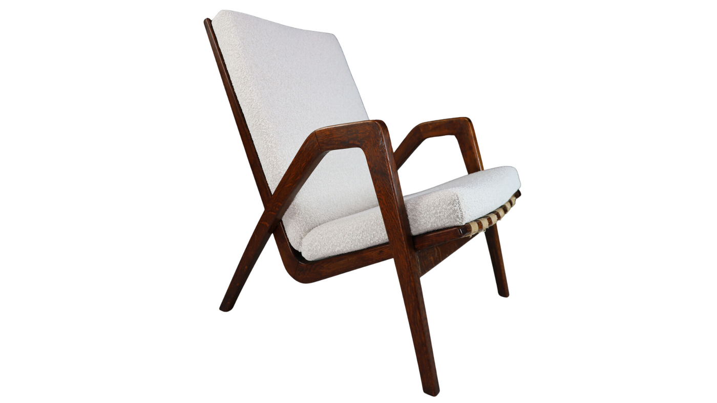 1940s tallback oakwood & canvas strap armchair