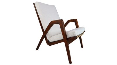 1940s tallback oakwood & canvas strap armchair