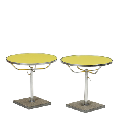 1980s DUX Sweden : pair 20" chromed side tables w/yellow glass tops
