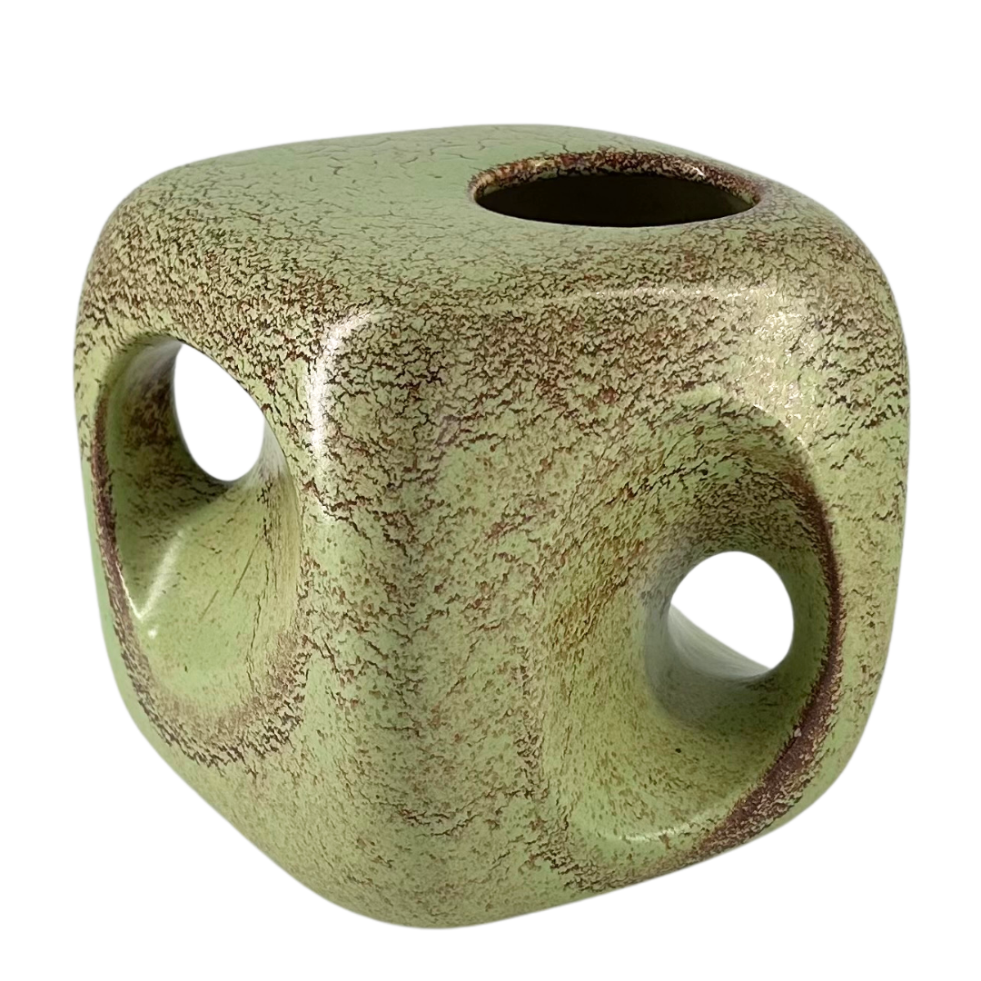 1970s Roberto Rigon : "cube" vase, screziato verde glaze