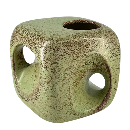 1970s Roberto Rigon : "cube" vase, screziato verde glaze