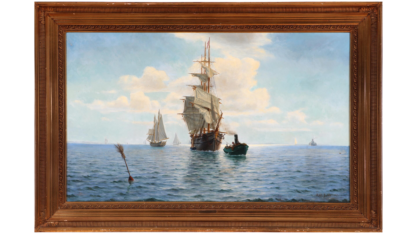 Early 1900s Axel Johansen seascape w/sailing ships