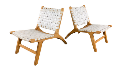 20thc recycled wood and patinated white leather lounge chair