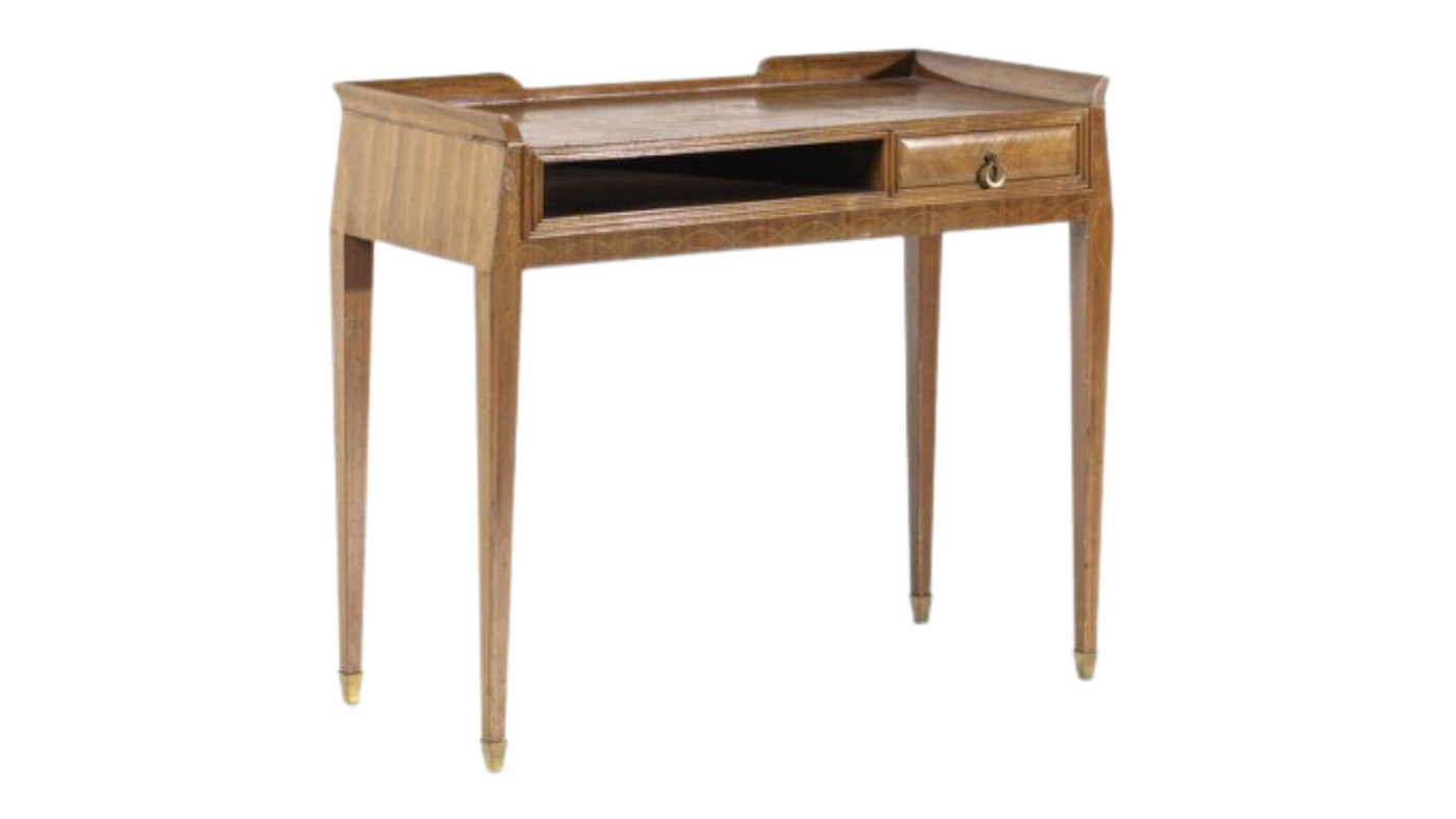 1940s Paolo Buffa walnut writing desk w/inlay design, Cantù