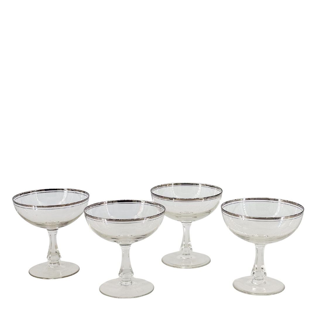 1950s American : set four silver-banded champagne coupe