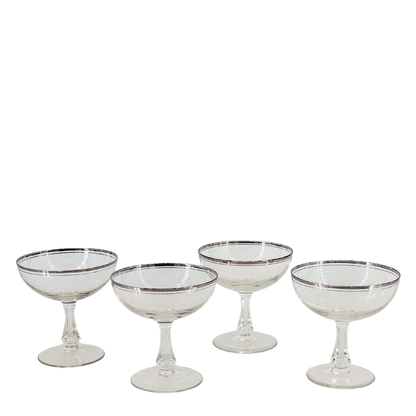 1950s American : set four silver-banded champagne coupe