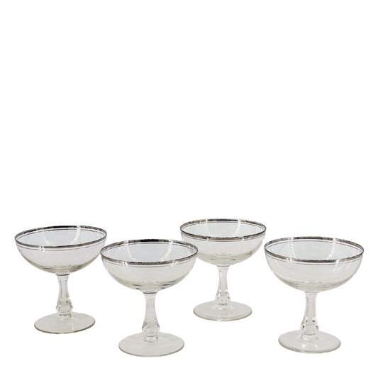 1950s American : set four silver-banded champagne coupe