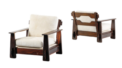 c1970 pair of Brazilian brutalist lounge chairs w/tenon joints