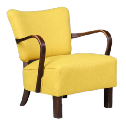 1930s Jindřich Halabala : Model H-237 bentwood armchair in yellow wool, pair