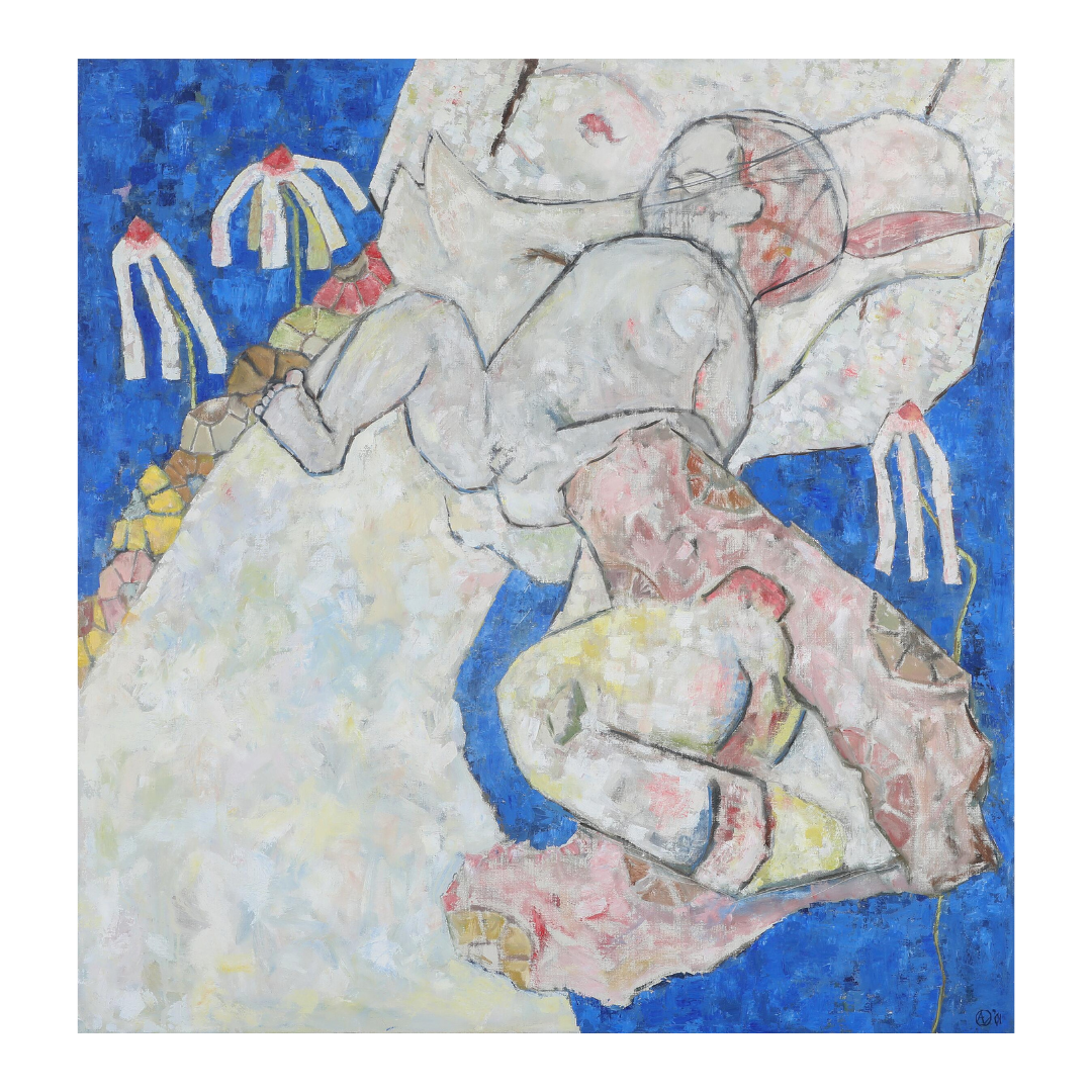 2001 André Lundquist : large 48" abstract composition “Figur, hest, barn”