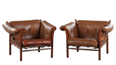 Arne Norell "Indra" leather safari chairs, Sweden