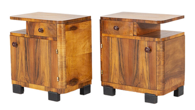 Pair of Art Deco style walnut nightstands