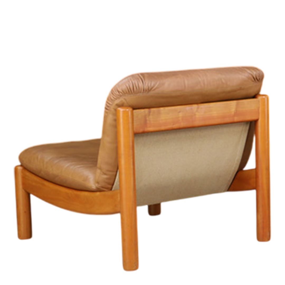 1960s Carl Straub : pair cognac leather slipper chairs, Germany