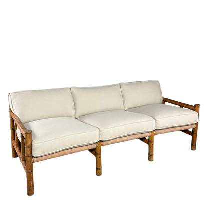 1970s Italian : faux bamboo, canvas sling 3-seat safari sofa