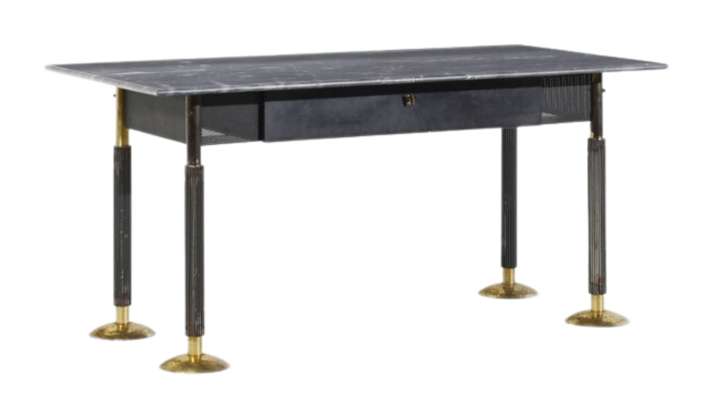1950s Italian perforated metal, marble & brass desk