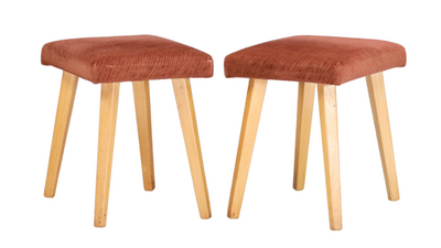 Pair of 1950s French upholstered birchwood stools