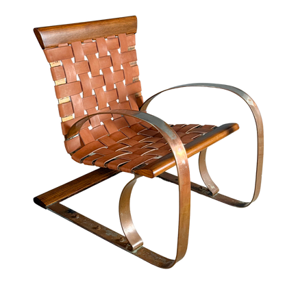 1980s Post Modern : steel, leather and wood cantilever spring chair