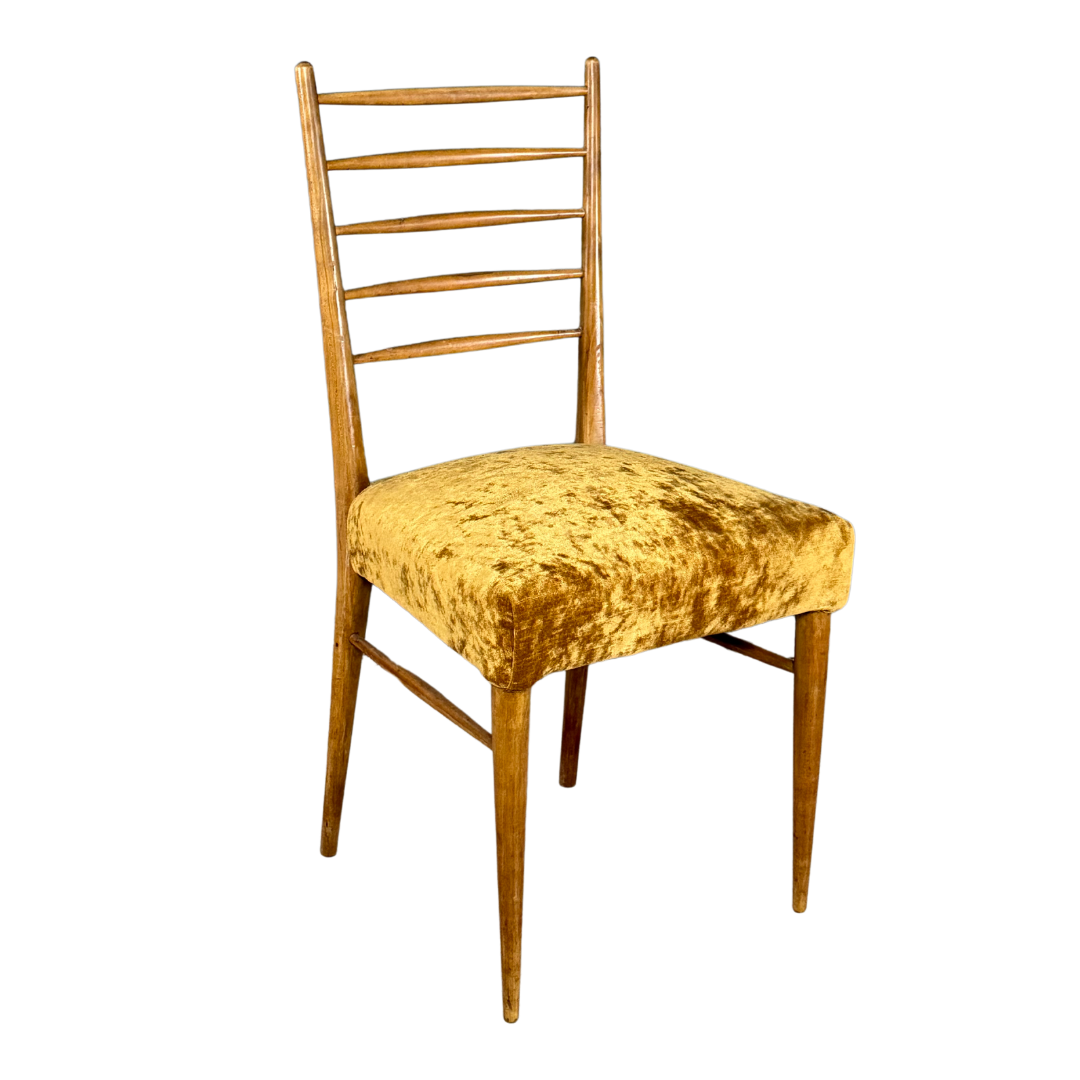 1950s Italian : elmwood ladder back side chair w/velvet seating