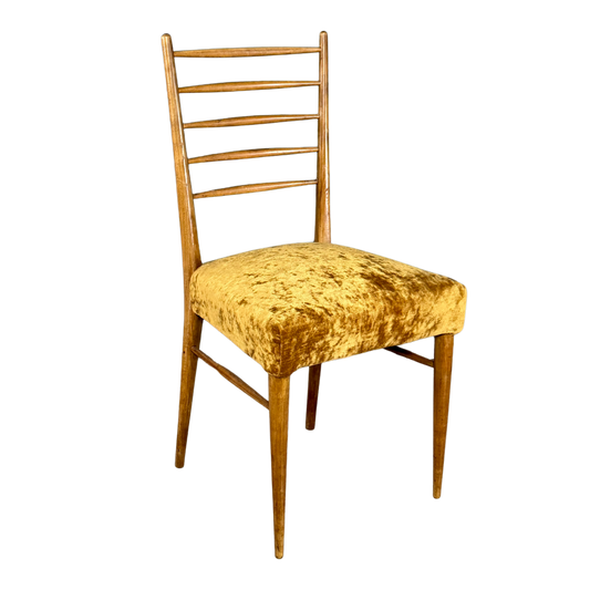 1950s Italian : elmwood ladder back side chair w/velvet seating