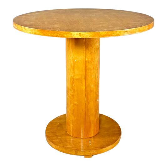 29 - 1950s French : golden birch 27.6" round pedestal table