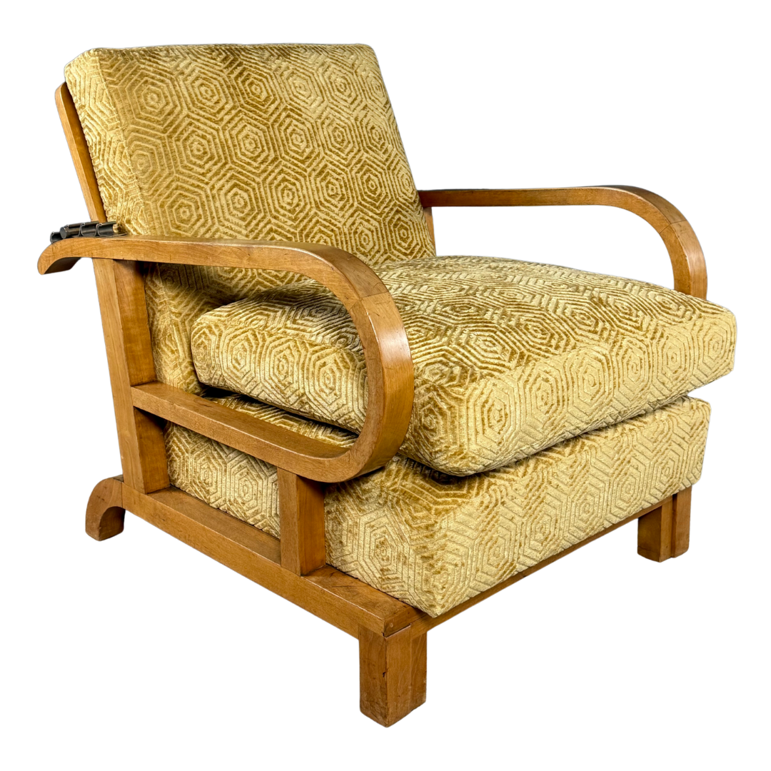 1930s Czech : pair of Art Deco reclining beechwood armchairs