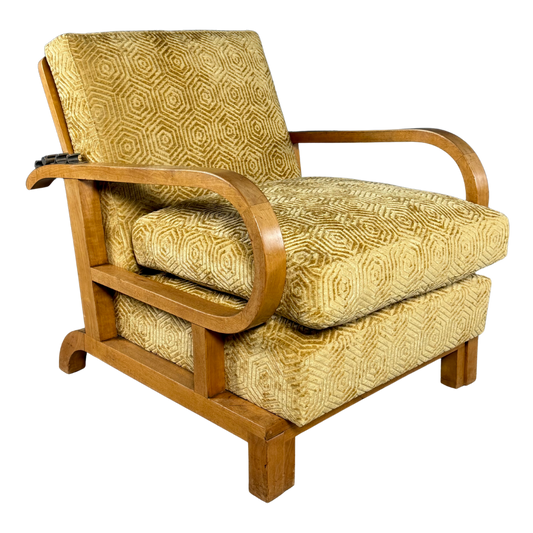 1930s Czech : pair of Art Deco reclining beechwood armchairs