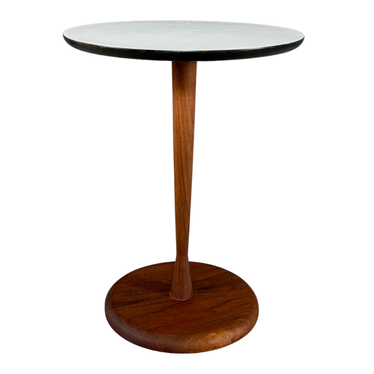 Mid-century : teakwood side table w/circular laminate top, USA