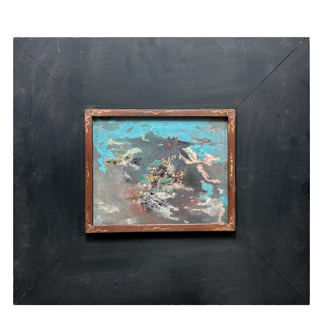Mid-Century Eugene Arcieri : 19" x 21" abstract o/b, Woodstock artist