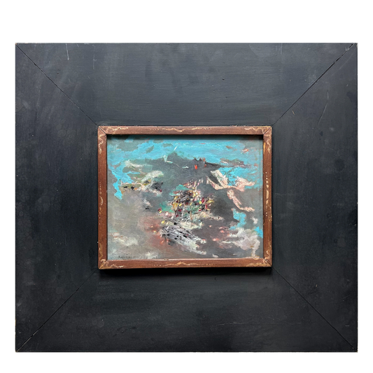 Mid-Century Eugene Arcieri : 19" x 21" abstract o/b, Woodstock artist