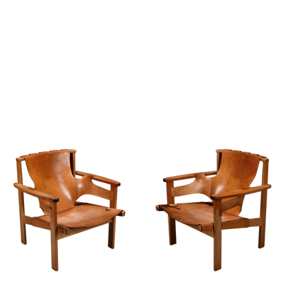 1950s Carl-Axel Acking : "Trienna" saddle leather & oak armchair