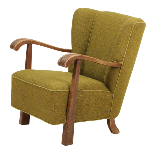 65 - 1940s Danish : Deco transitional sculpted upholstered armchair