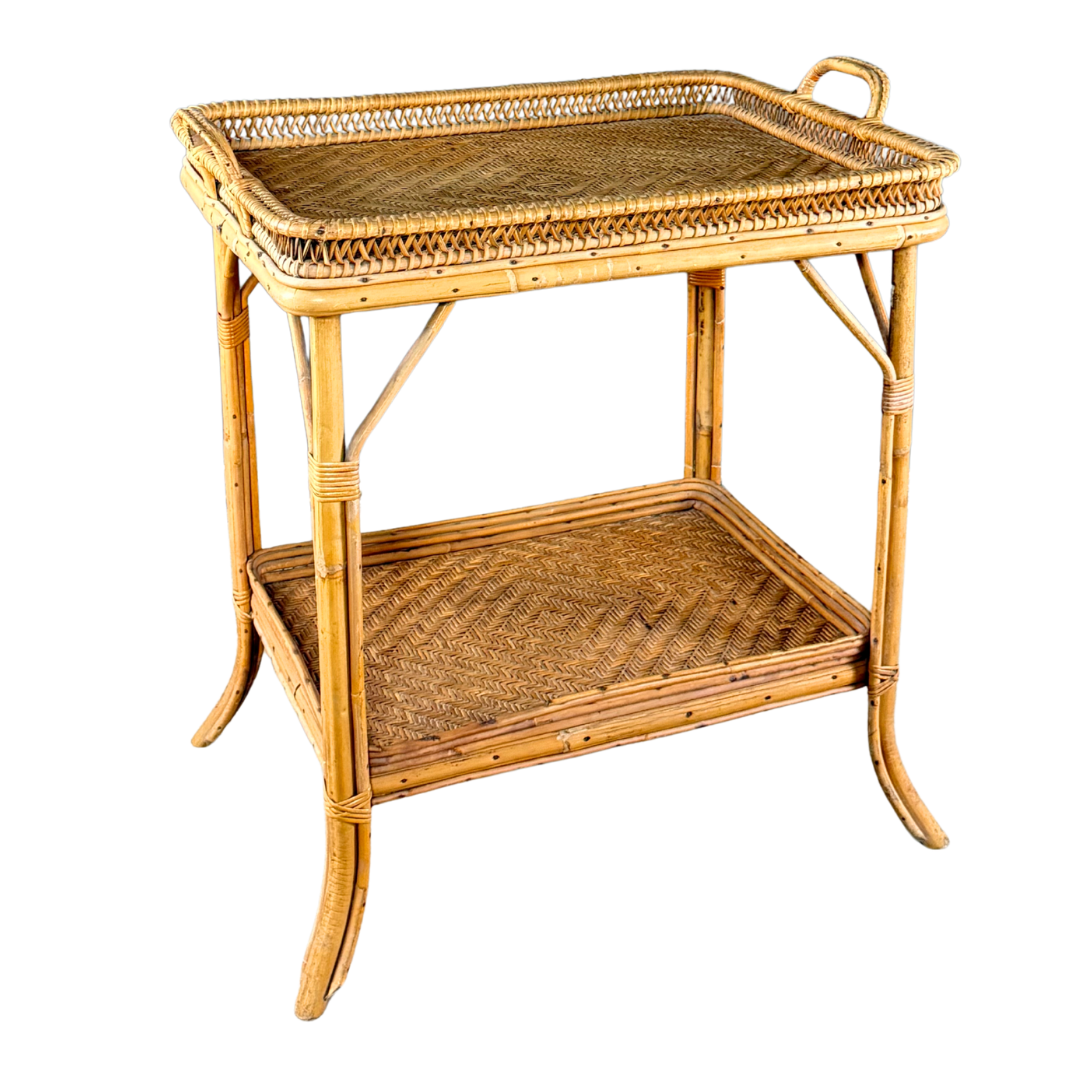 c1950 French : rattan and wicker, side or serving table