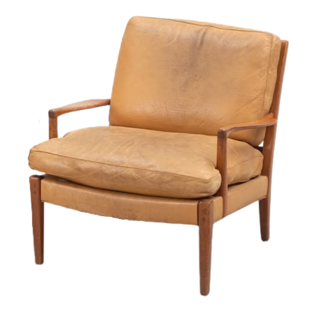 c1970 Arne Norell : leather and teakwood “Löven” armchair