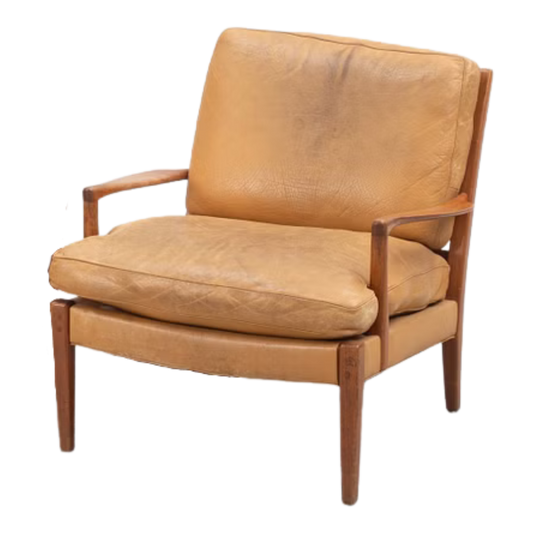 c1970 Arne Norell : leather and teakwood “Löven” armchair