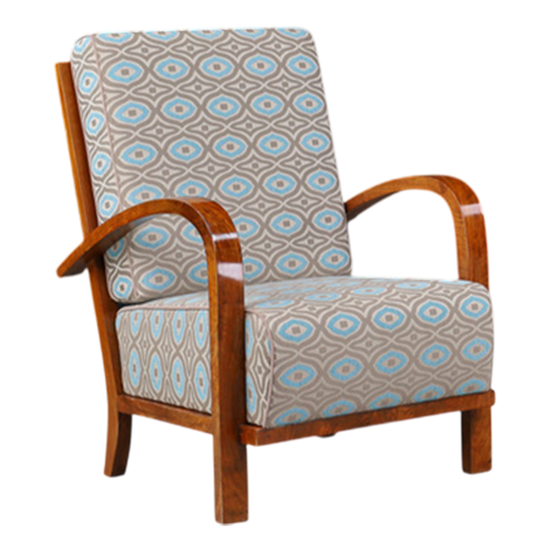 1930s Czech : pair exceptional polished walnut Art Deco armchairs
