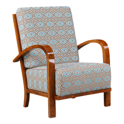 1930s Czech : pair exceptional polished walnut Art Deco armchairs