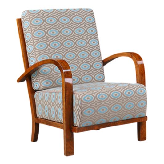 1930s Czech : pair exceptional polished walnut Art Deco armchairs