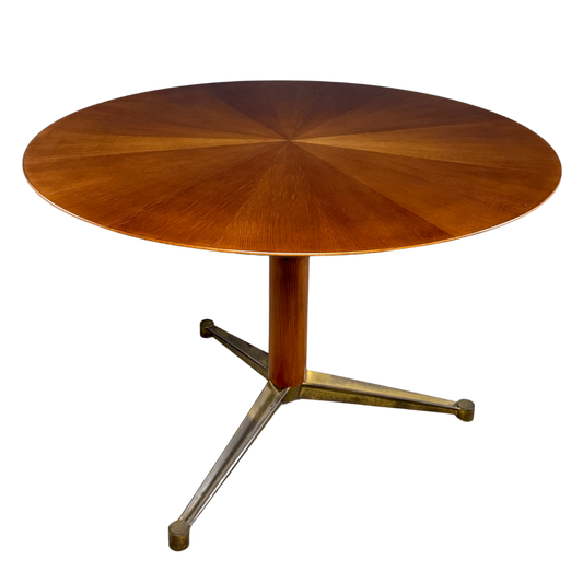1950s Italian : sunburst top walnut and brass 45" center table