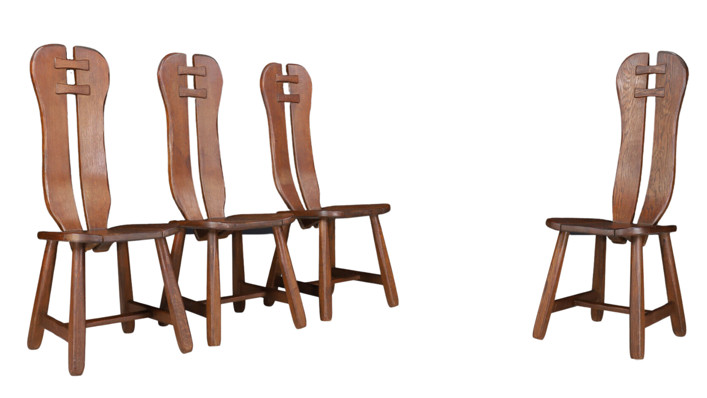 c1970 "Kunstmeubelen" brutalist oakwood tallback chair
